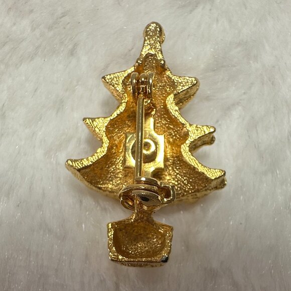 Vintage Textured Satin Gold Tone Metal Balls Christmas Tree Scatter Pin Brooch - Picture 4 of 5